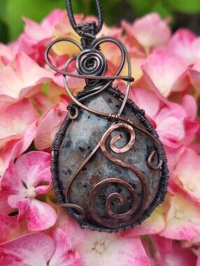 Handcrafted Wirewrap UV Reactive Yooperlite Stone Pendant With Hammered Copper